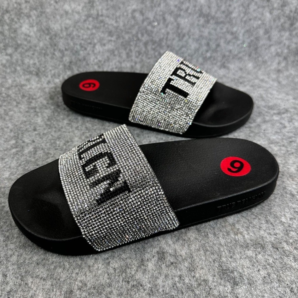 True Religion Meyer Pool Slides Womens Black Logo Sandals Slip On Size 6 - Picture 6 of 14
